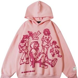Cartoon Graphic Oversized Hoodie Size S – Y2K Streetwear Unisex Pullover